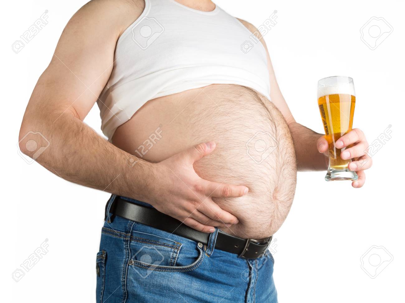 closeup fat belly with beer isolated on white background - 55576989 closeup fat belly with beer isolated on white background - 55576989
