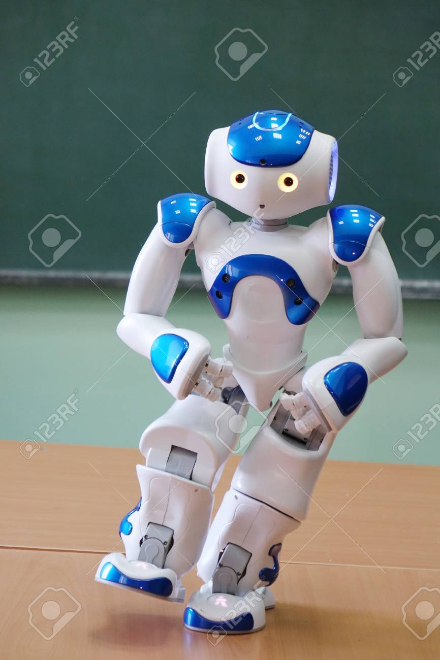 blue and white robot toy
