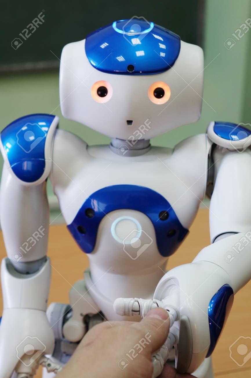 blue and white robot toy