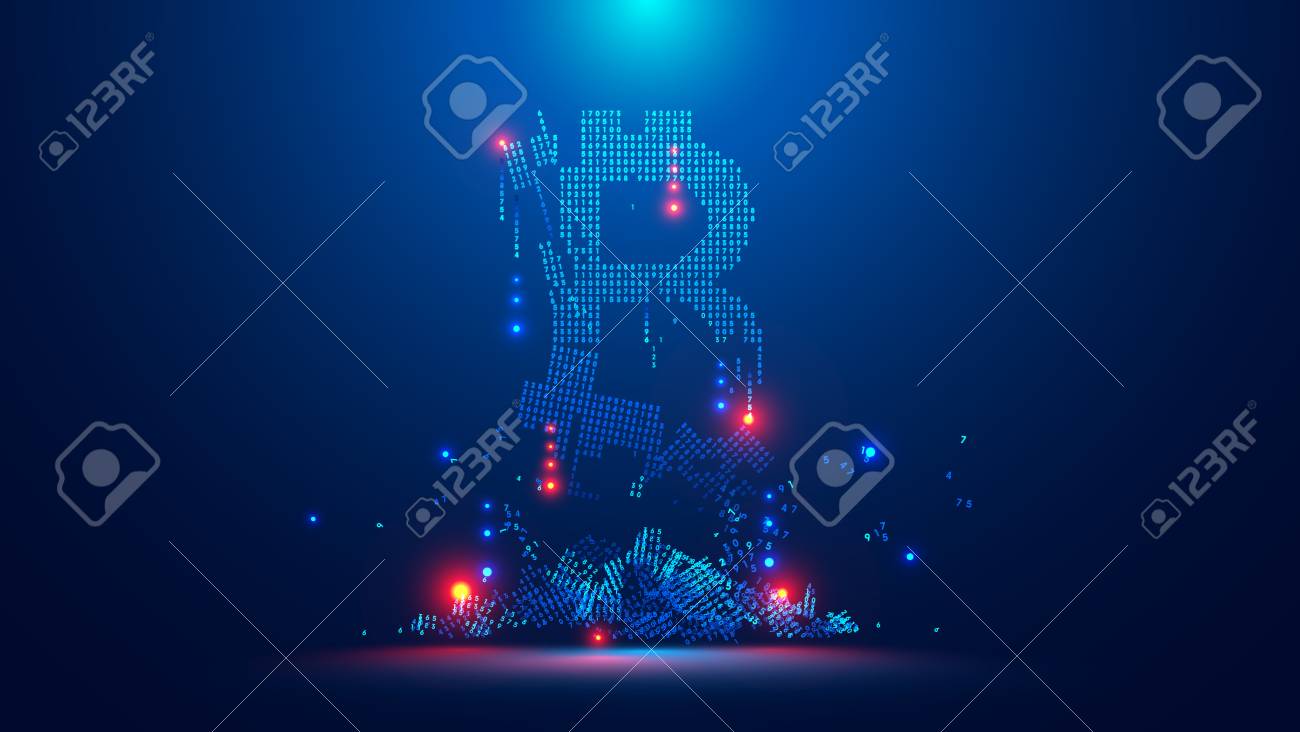 비트 코인의 기호 또는 기호는 숫자로 구성됩니다. Bitcoin은 떨어져서 떨어지고 있습니다. Cryptocurrency의 붕괴.  디지털 배경입니다. 비즈니스 개념 로열티 무료 사진, 그림, 이미지 그리고 스톡포토그래피. Image 92195500