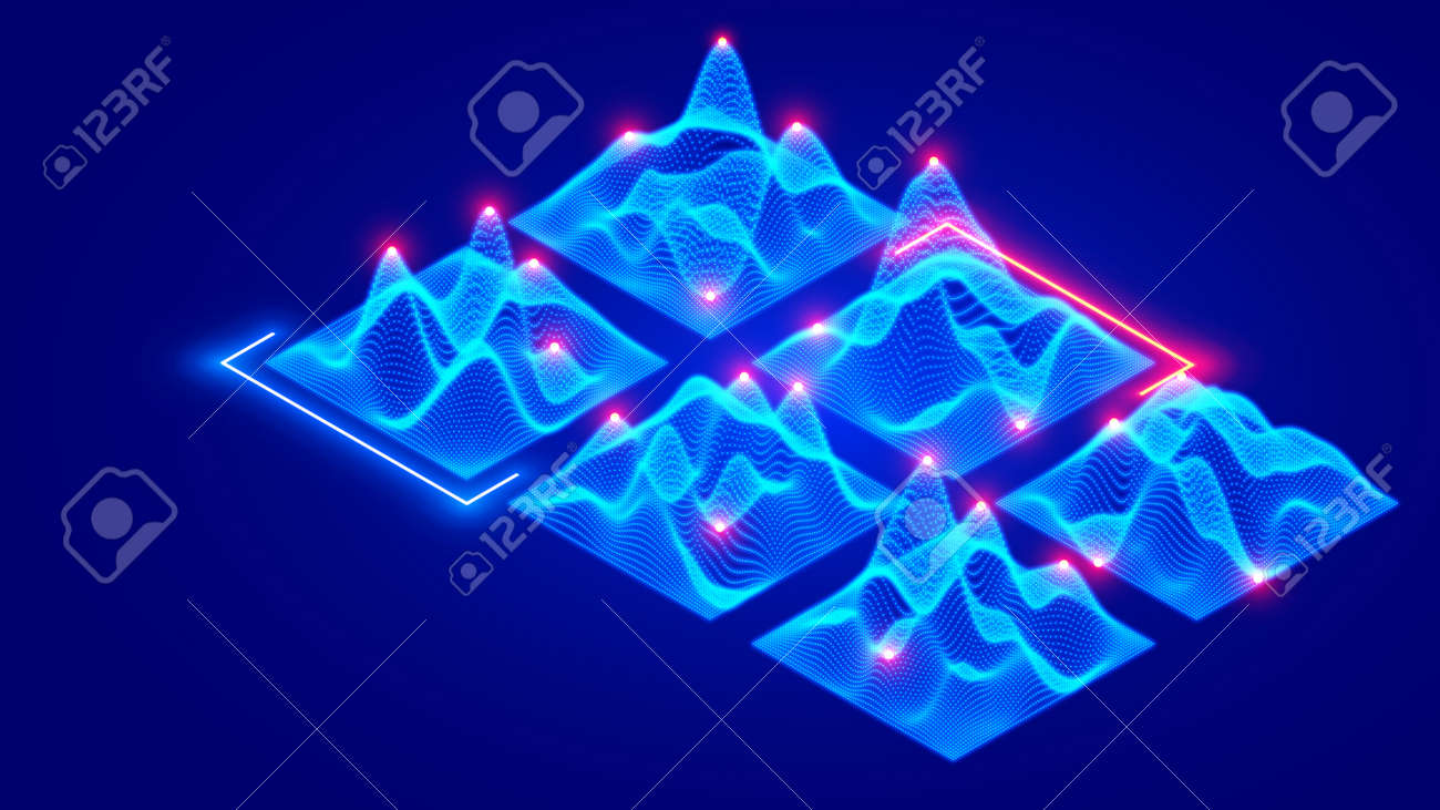 Vector isometric 3d grid surface of data consisting of glowing dots, particles. Big data visualization. Wave grid abstract diagrams of flow digital information. Wavy wire infographic design element - 163497079 Vector isometric 3d grid surface of data consisting of glowing dots, particles. Big data visualization. Wave grid abstract diagrams of flow digital information. Wavy wire infographic design element - 163497079