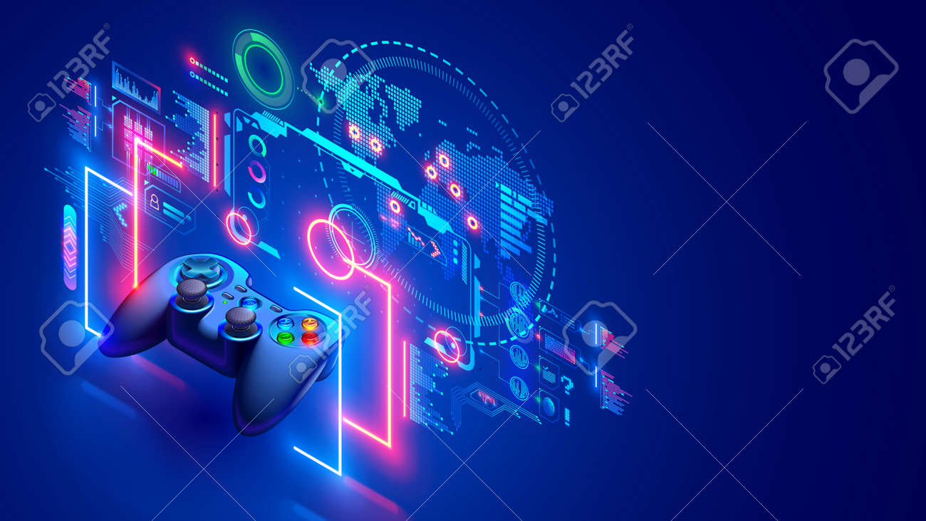 Baner koncepcyjny gier wideo online. e-sport w internecie. gry komputerowe w sieci. technologia rozrywki. gamepad unosił się w pobliżu interfejsu holograficznego i wirtualnej mapy świata. komunikacja w grach internetowych. - 165286959 Baner koncepcyjny gier wideo online. e-sport w internecie. gry komputerowe w sieci. technologia rozrywki. gamepad unosił się w pobliżu interfejsu holograficznego i wirtualnej mapy świata. komunikacja w grach internetowych. - 165286959