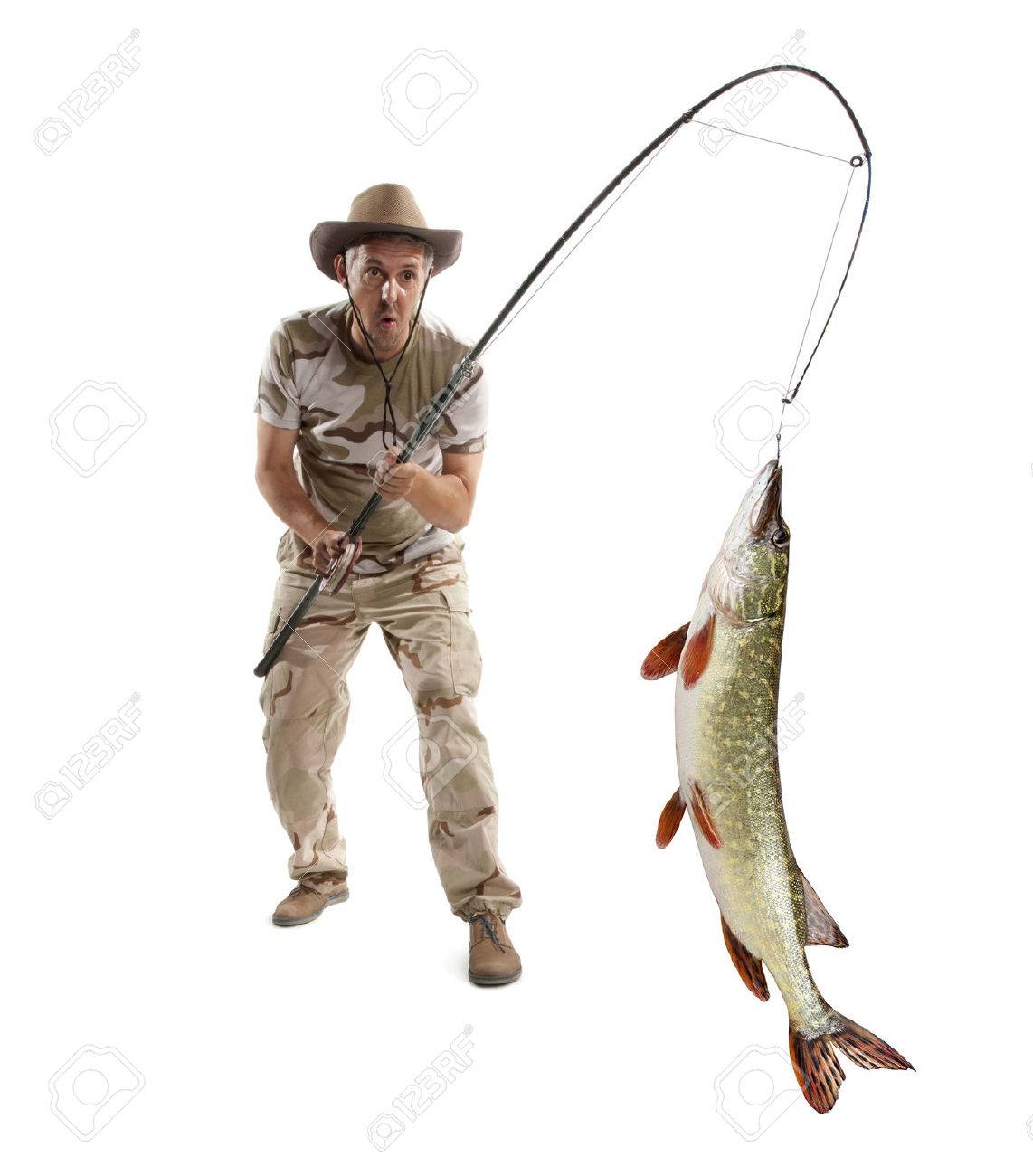 Fisherman with big fish - Pike (Esox Lucius) isolated on white - 44581671 Fisherman with big fish - Pike (Esox Lucius) isolated on white - 44581671