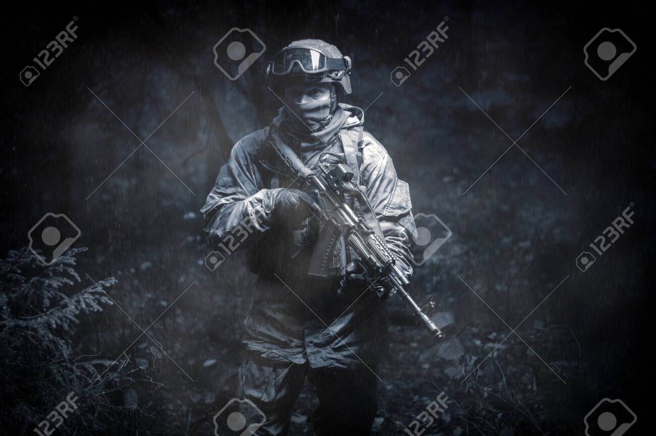 Portrait Of A Commando In The Forest The Concept Of Military Stock Photo Picture And Royalty Free Image Image