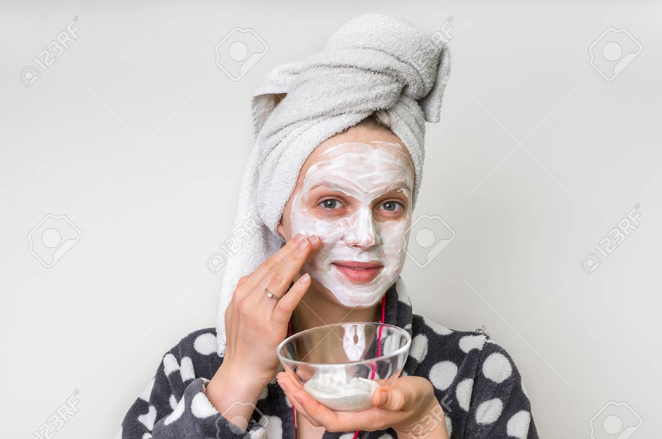 Download Attractive Woman Applying Natural Facial Mask From Sour Cream Stock Photo Picture And Royalty Free Image Image 74524975 PSD Mockup Templates