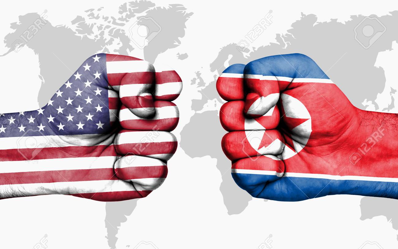 Conflict between USA and North Korea, male fists - governments conflict concept - 88053805 Conflict between USA and North Korea, male fists - governments conflict concept - 88053805