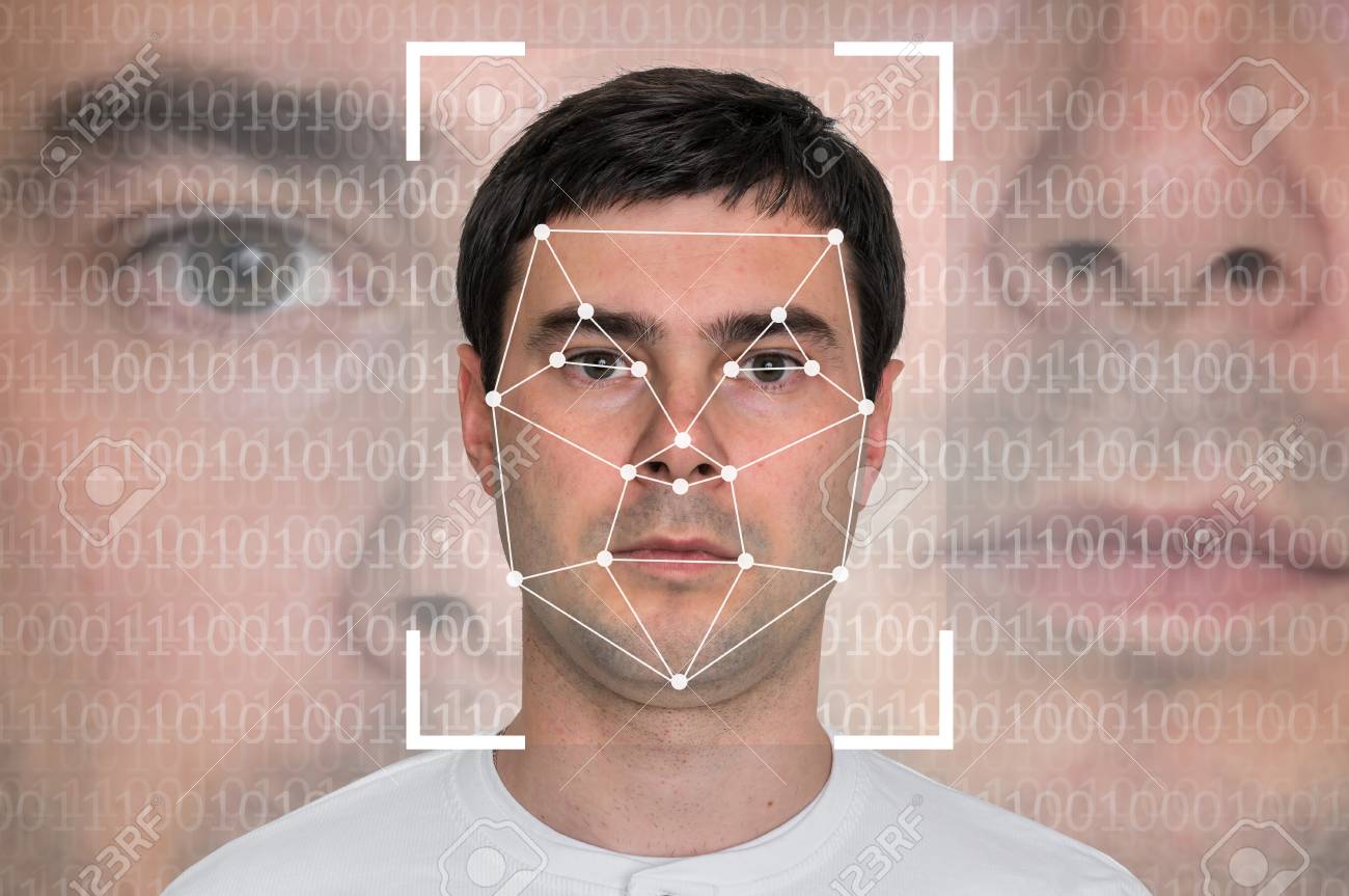 man face recognition biometric verification concept stock photo