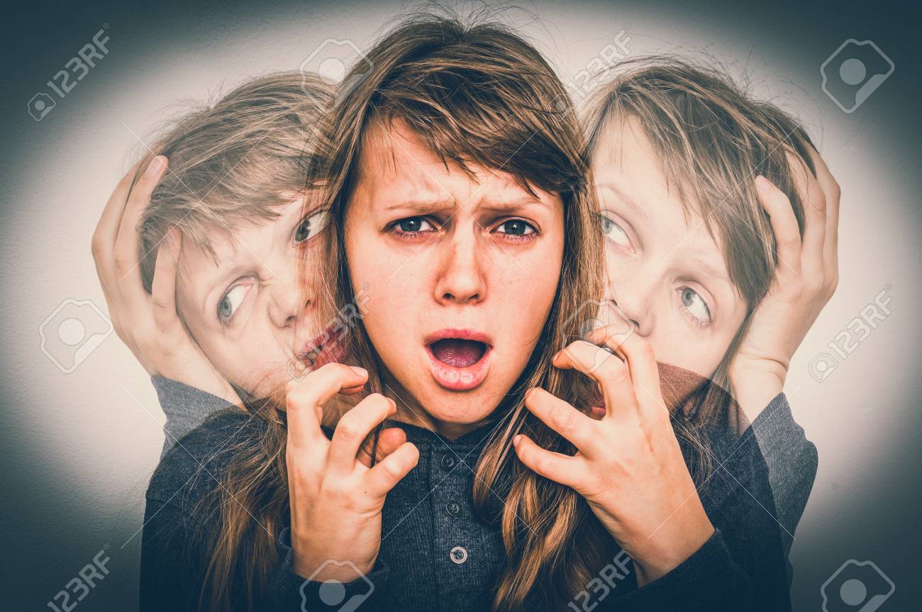Woman with split personality suffers from schizophrenia - schizophrenia disease concept - retro style - 95439799 Woman with split personality suffers from schizophrenia - schizophrenia disease concept - retro style - 95439799