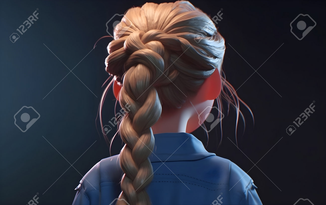 三つ編みの髪型を持つ少女の3Dレンダリング、生成AIの写真素材・画像