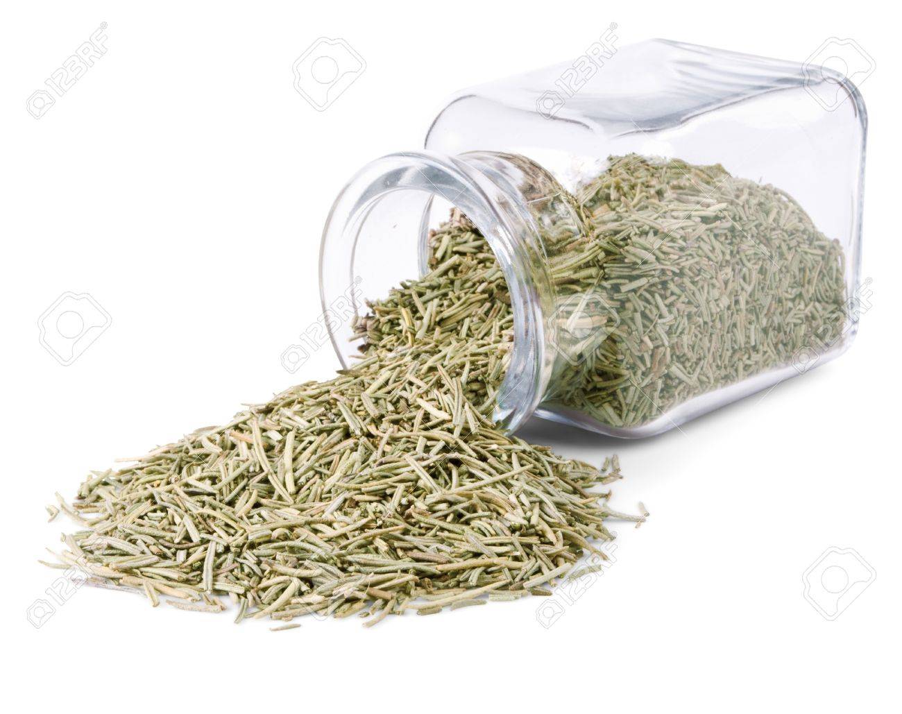 Dry Rosemary Is Scattered On A White Background From Glass Bottle Stock Photo Picture And Royalty Free Image Image