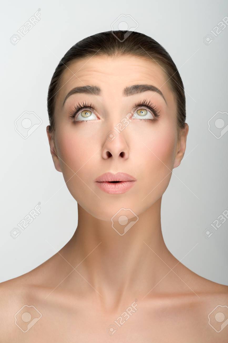 Young Girl With Big Eyes And Dark Eyebrows With Naked Shoulders Stock Photo Picture And Royalty Free Image Image