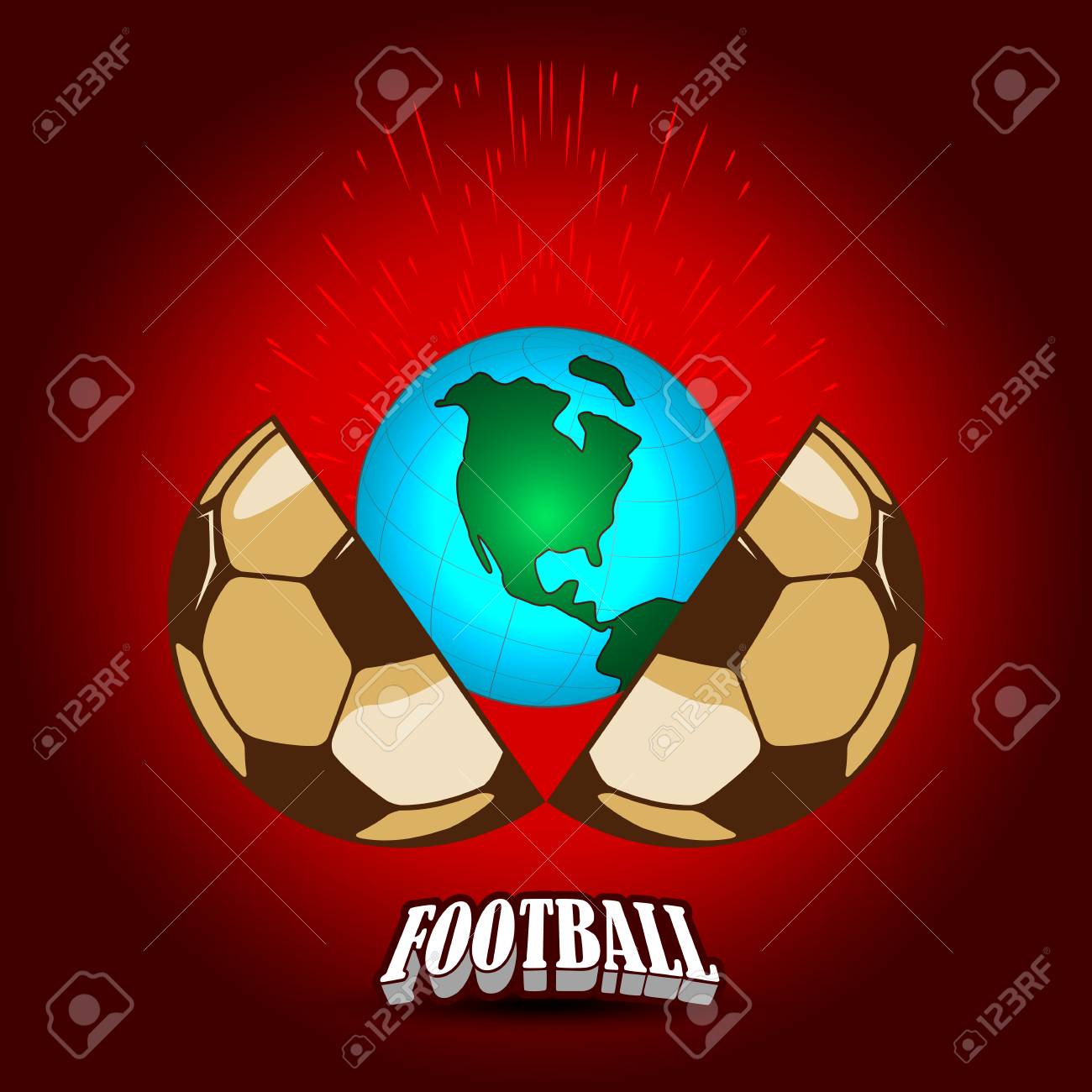 ワールド カップのサッカー ボールは 2 つの半分に分かれています 中央に地球儀とスプレーがあります のイラスト素材 ベクタ Image ワールド カップのサッカー ボールは 2 つの半分に分かれています 中央に地球儀とスプレーがあります のイラスト素材 ベクタ Image