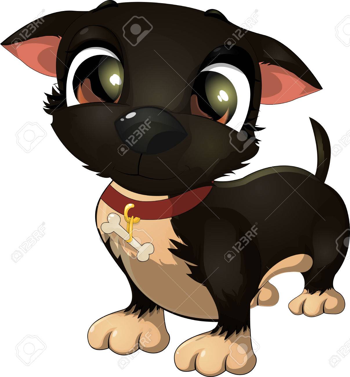 白地に描かれた美しい黒犬のイラスト素材 ベクタ Image