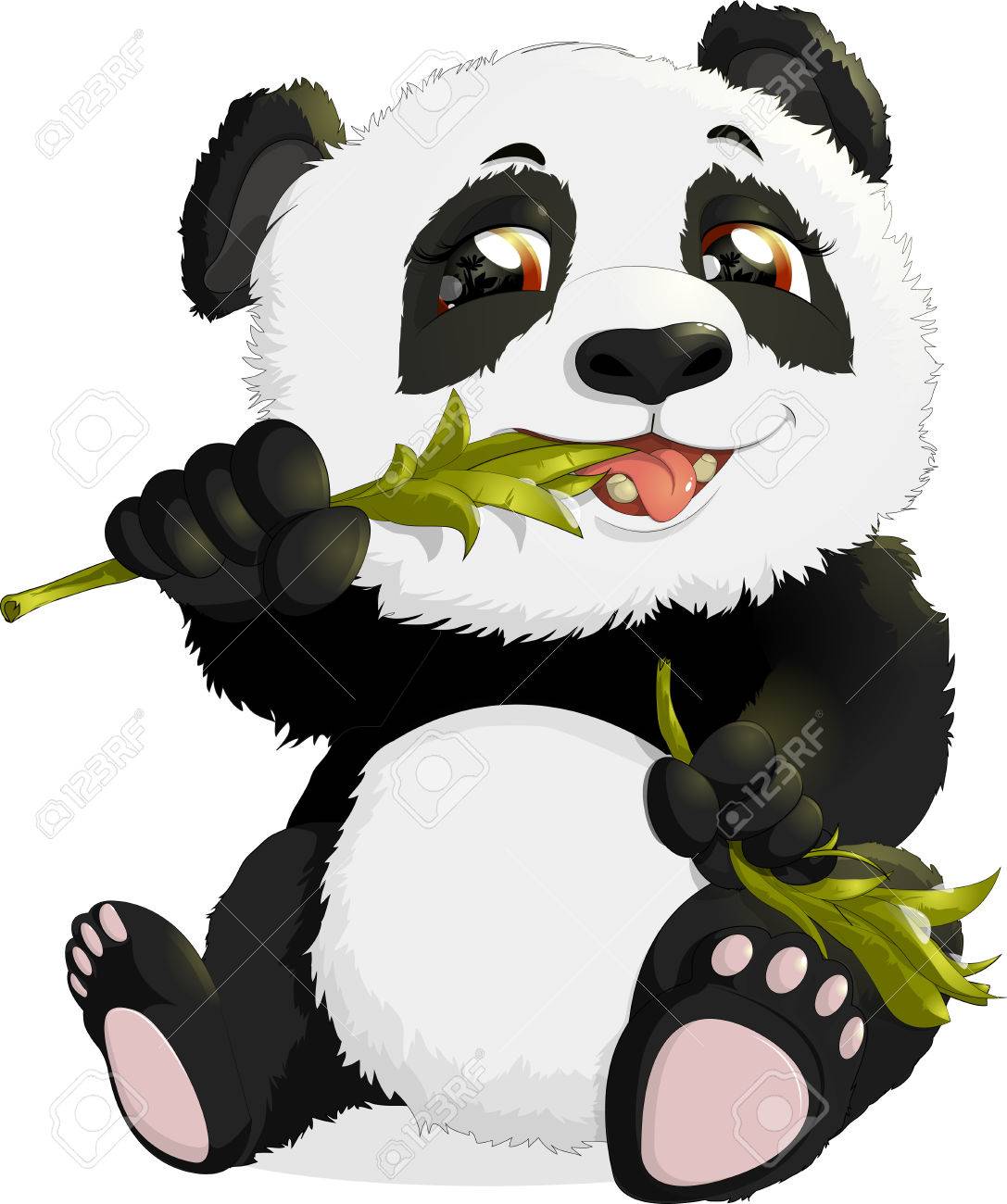 クマは白地に笹の葉を食べるのイラスト素材 ベクタ Image