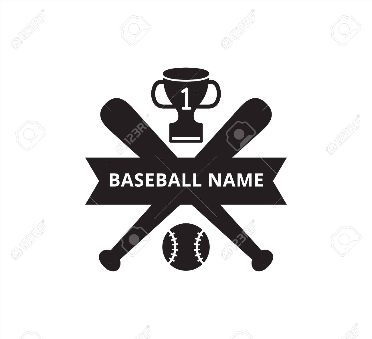 Crossed Baseball Bat With Number One Trophy Ribbon Banner Vector Royalty Free Cliparts Vectors And Stock Illustration Image