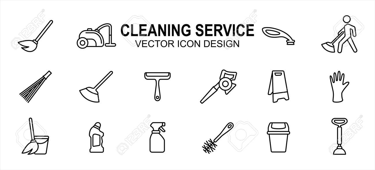 Simple Set of cleaning and maintenance service Related Vector icon user interface graphic design. Contains such Icons as broom, mop, wiper, blower, wet sign, glove, sprayer, trash bin - 168493205 Simple Set of cleaning and maintenance service Related Vector icon user interface graphic design. Contains such Icons as broom, mop, wiper, blower, wet sign, glove, sprayer, trash bin - 168493205