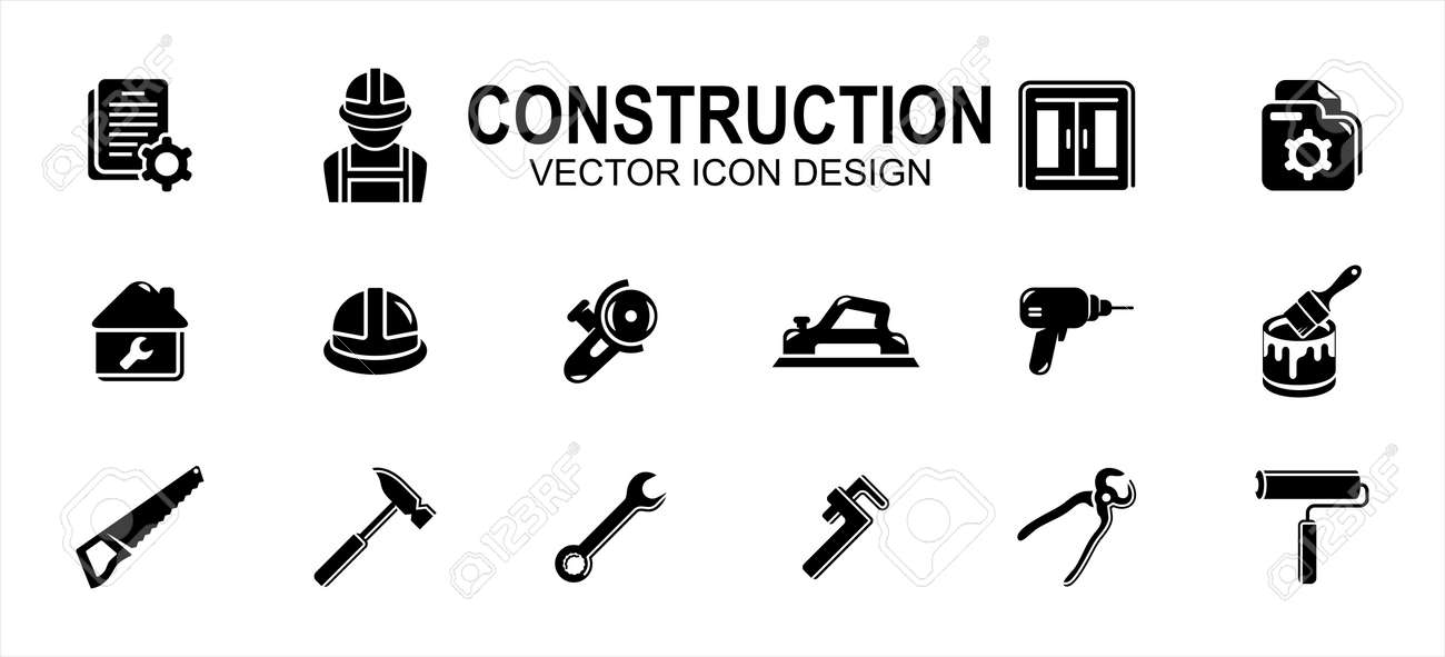 Simple Set of home job build construction Related Vector icon user interface graphic design. Contains such Icons as job description, folder, paint, helmet, hammer, planer, saw, wrench, drill and more - 168493209 Simple Set of home job build construction Related Vector icon user interface graphic design. Contains such Icons as job description, folder, paint, helmet, hammer, planer, saw, wrench, drill and more - 168493209