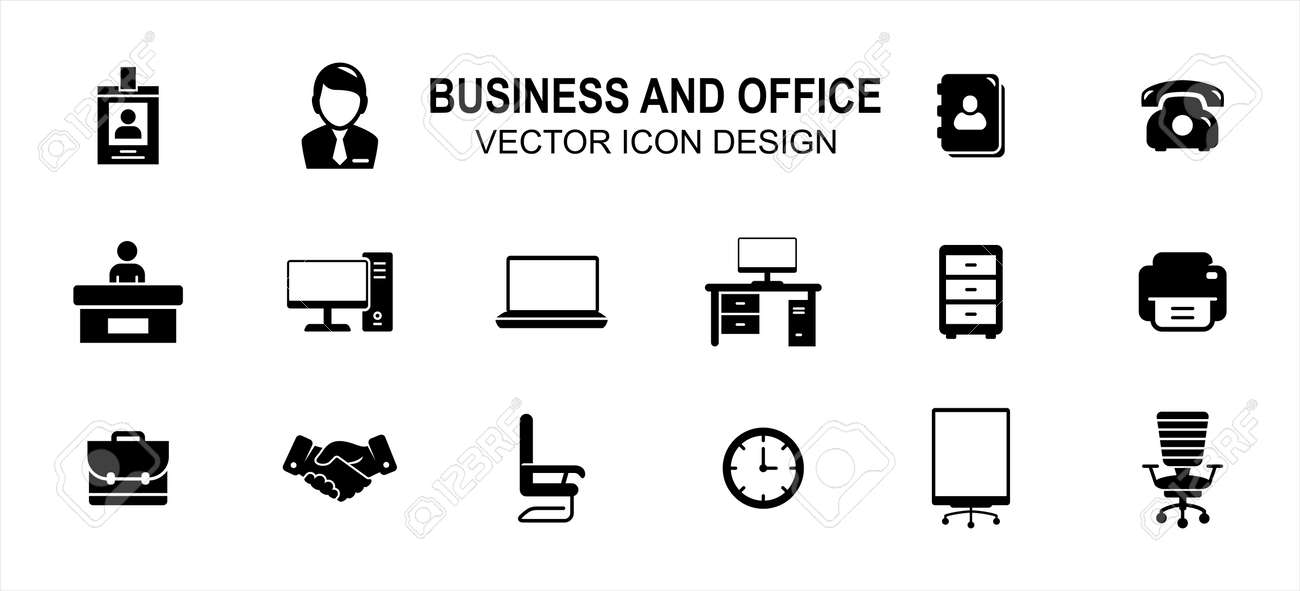 Business finance and office related vector icon user interface graphic design. Contains such Icons as identity card, person, computer desktop, front officer, receptionist, handshake, boss chair, clock - 169744549 Business finance and office related vector icon user interface graphic design. Contains such Icons as identity card, person, computer desktop, front officer, receptionist, handshake, boss chair, clock - 169744549