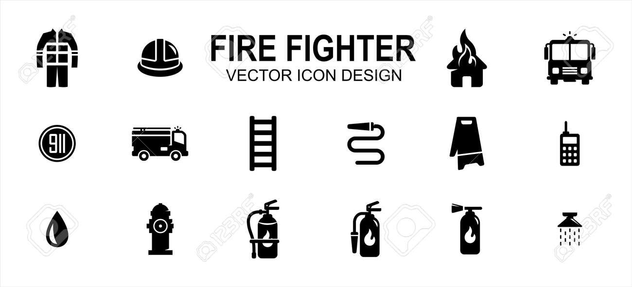 fire fighter department related vector icon user interface graphic design. Contains such icons as office, person, uniform, safety, burning house, fire fighter truck, 911 sign, ladder, water hose - 169744551 fire fighter department related vector icon user interface graphic design. Contains such icons as office, person, uniform, safety, burning house, fire fighter truck, 911 sign, ladder, water hose - 169744551