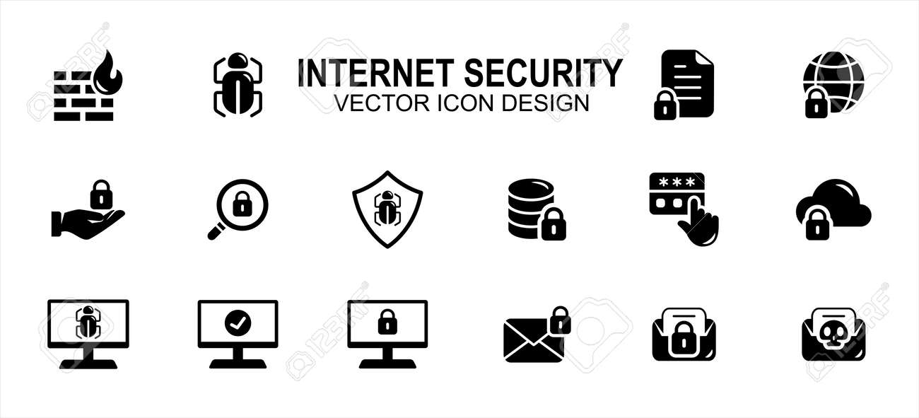 Internet security and safety related vector icon user interface graphic design. Contains such icons as fire wall, bug, document, lock, disc, cloud, web, screen, mail, scam, malware, virus, password - 169744590 Internet security and safety related vector icon user interface graphic design. Contains such icons as fire wall, bug, document, lock, disc, cloud, web, screen, mail, scam, malware, virus, password - 169744590