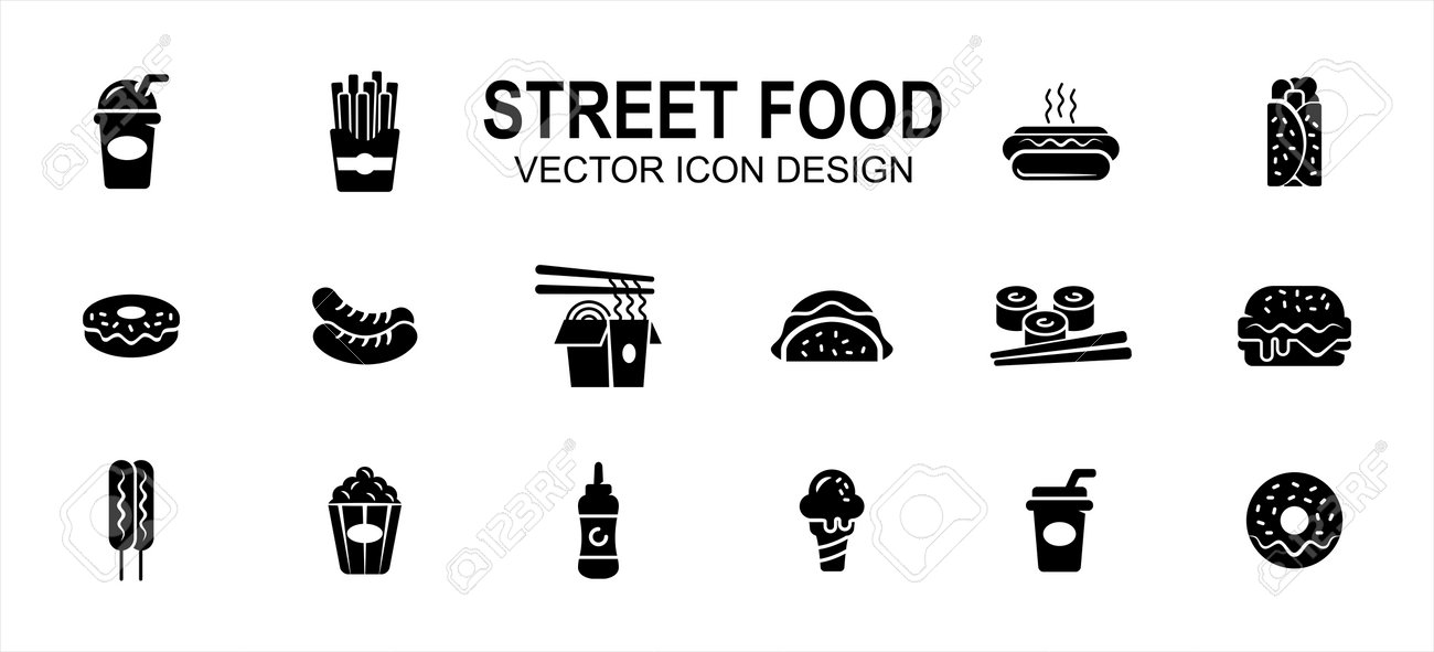 Street food culinary related vector icon user interface graphic design. Contains such icons as drink, beverage, fries, hot dog, taco, kebab, donuts, sausage, noodle, sushi, burger, ice cream, soda - 169744595 Street food culinary related vector icon user interface graphic design. Contains such icons as drink, beverage, fries, hot dog, taco, kebab, donuts, sausage, noodle, sushi, burger, ice cream, soda - 169744595