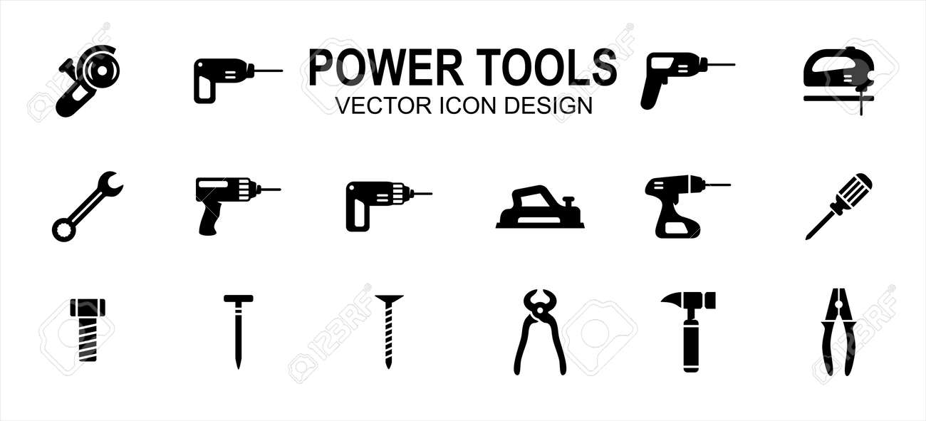construction Power tools related vector icon user interface graphic design. Contains such icons as grinder, driller, impact drill, demolition, jig saw, wrench, cordless, plane, planer, hammer, plier - 169744601 construction Power tools related vector icon user interface graphic design. Contains such icons as grinder, driller, impact drill, demolition, jig saw, wrench, cordless, plane, planer, hammer, plier - 169744601