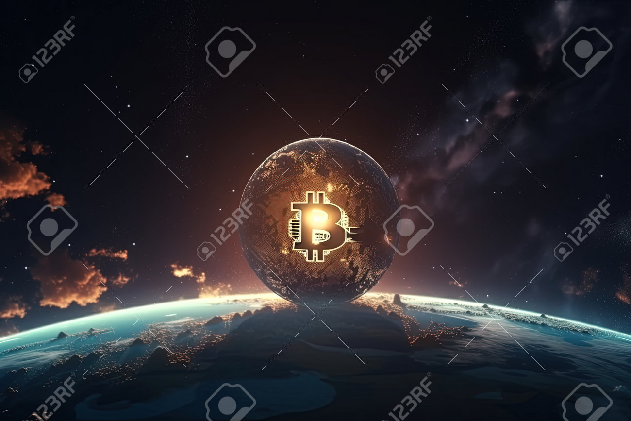행성 지구 암호 화폐 개념 3d 렌더링의 Bitcoin 아이콘 로열티 무료 사진, 그림, 이미지 그리고 스톡포토그래피. Image  201808499