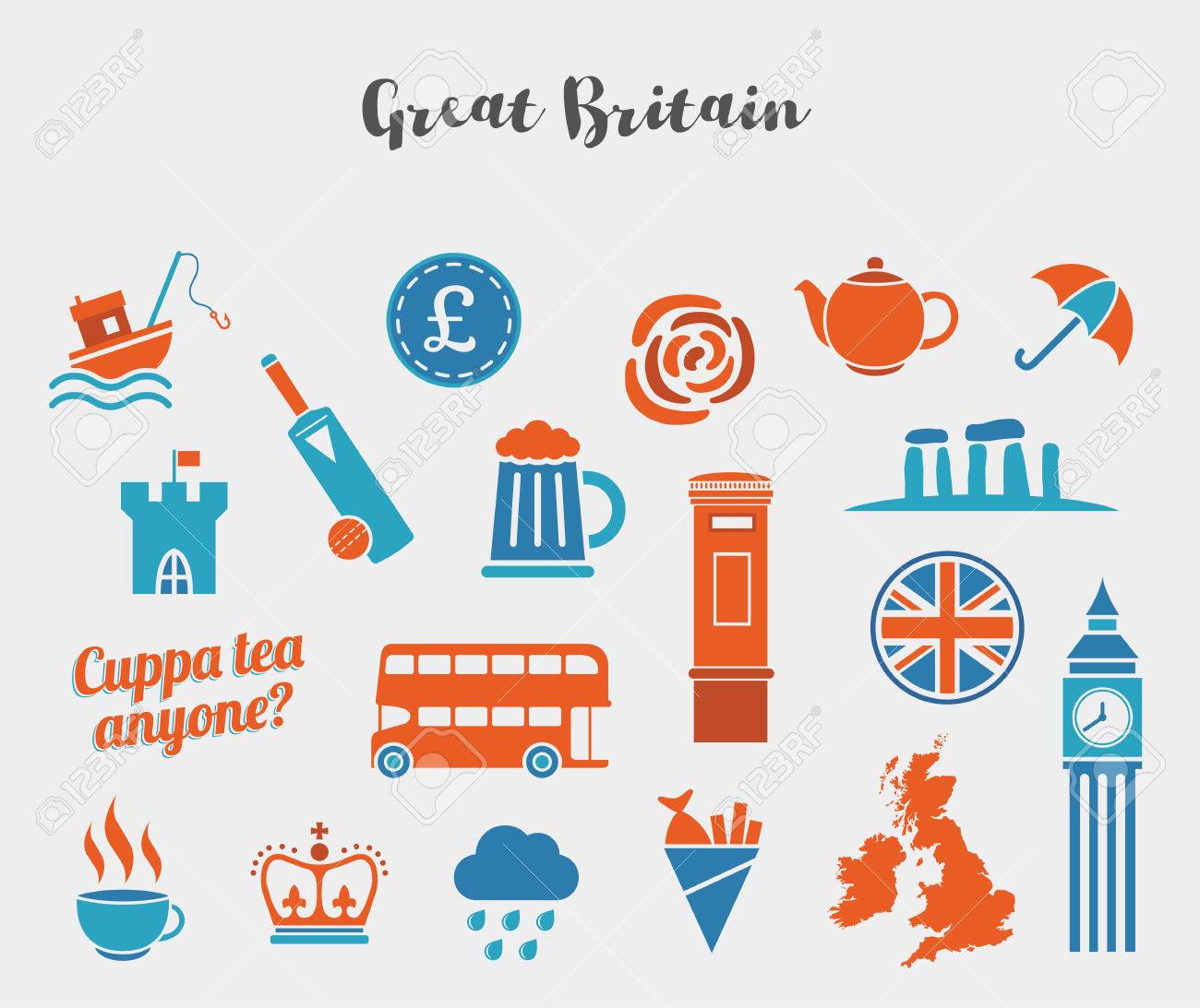 orange and blue great britain icon vector set flat icons for