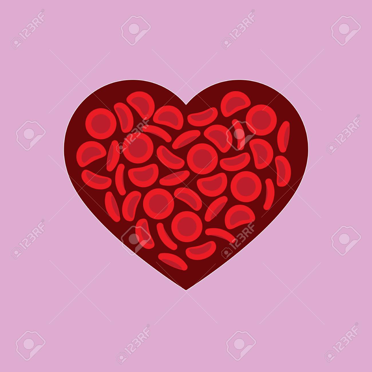 Blood Donation A Red Blood Cells On A Blood Heart Shape Vector