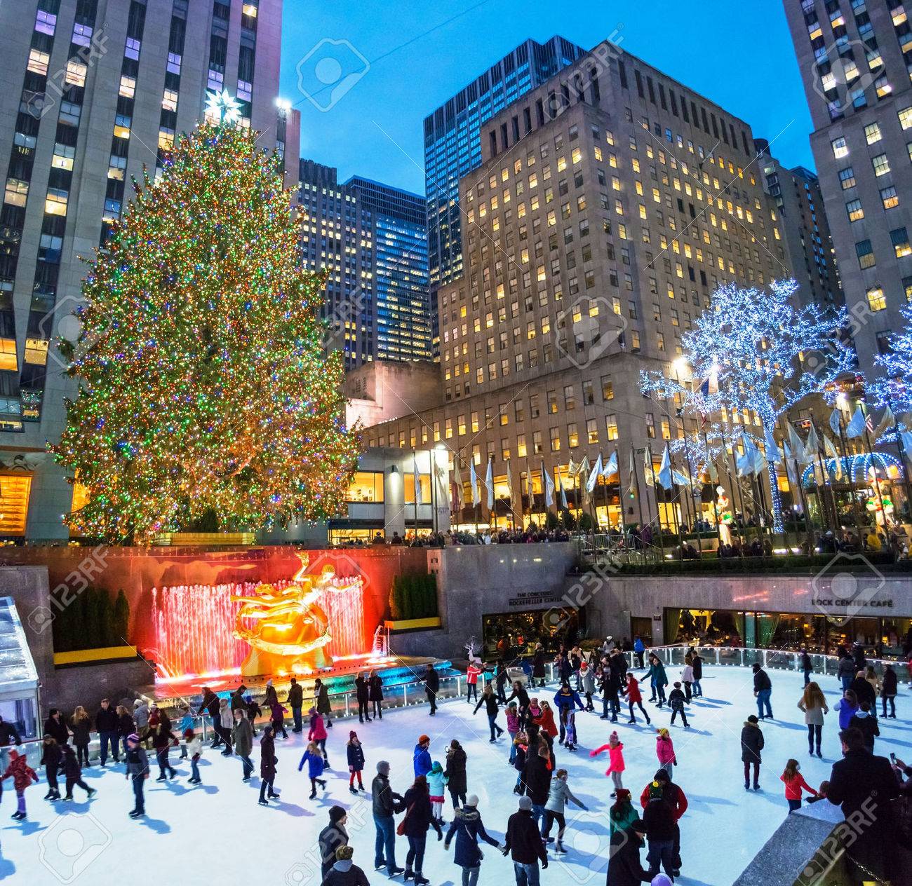 New York December 12 Ice Skaters On The Rink At Rockefeller Center By The World Famous Christmas Tree On December 12 2014 In Manhattan Stock Photo Picture And Royalty Free Image Image 34849569