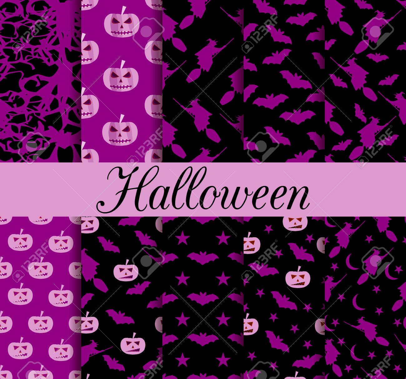 Ten Halloween Seamless Patterns Pattern With Lamp Jack Witch With Bats Halloween Symbols Ten Halloween Seamless Patterns Pattern With Lamp Jack Witch With Bats Halloween Symbols