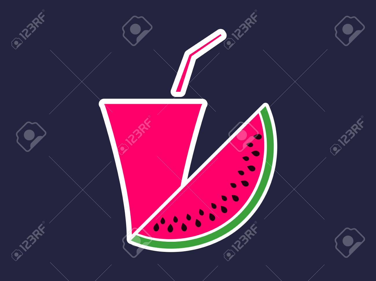 Slice Of Watermelon With A Glass And A Tube Icon With A Stroke Vector Illustration Slice Of Watermelon With A Glass And A Tube Icon With A Stroke Vector Illustration