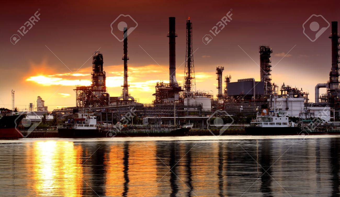 Landscape of river and oil refinery factory between sun rise time in Chao praya river, Bangkok, Thailand. - 14297295 Landscape of river and oil refinery factory between sun rise time in Chao praya river, Bangkok, Thailand. - 14297295