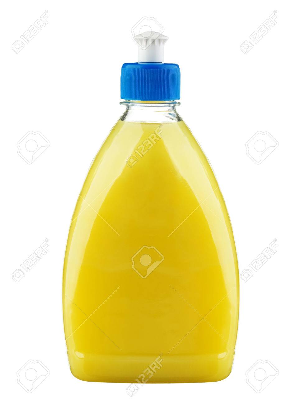 白で隔離される食器の黄色い液体ボトル の写真素材 画像素材 Image