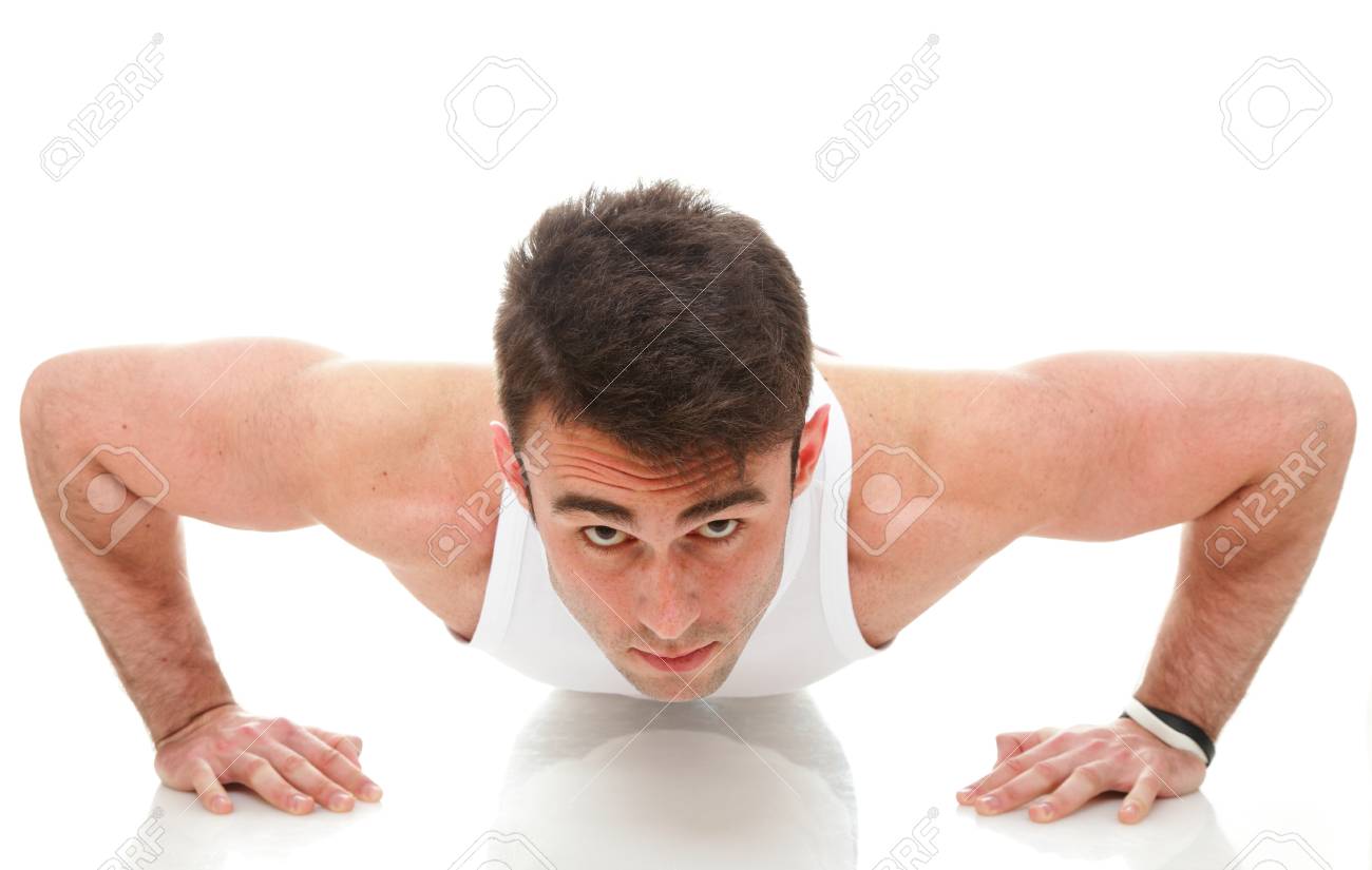Sexy Joven El Deporte De Moda, El Músculo De Fitness Hombre Modelo De Hacer  Flexiones Ejercicio De Fondo Blanco Fotos, retratos, imágenes y fotografía  de archivo libres de derecho. Image 13151261