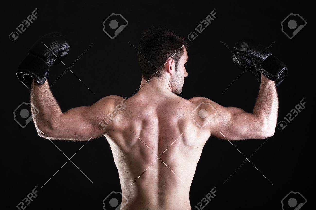 boxer raising his arms strong athletic muscle man sports guy