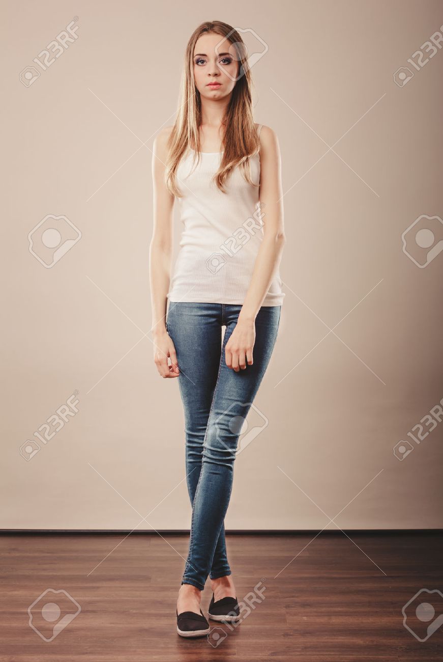 Wearing Denim Trousers White Blank