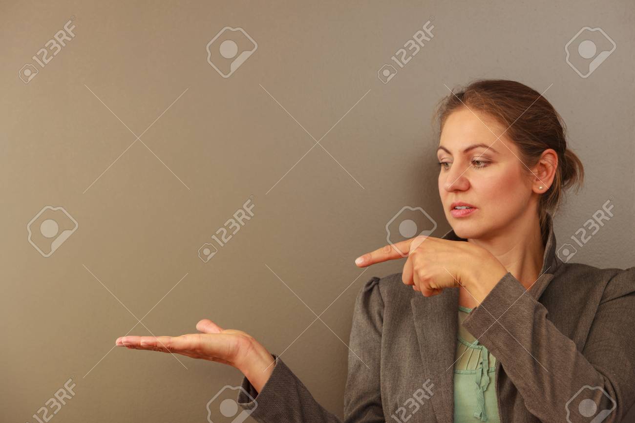 advertisement idea mature business woman assistant manager showing advertisement idea