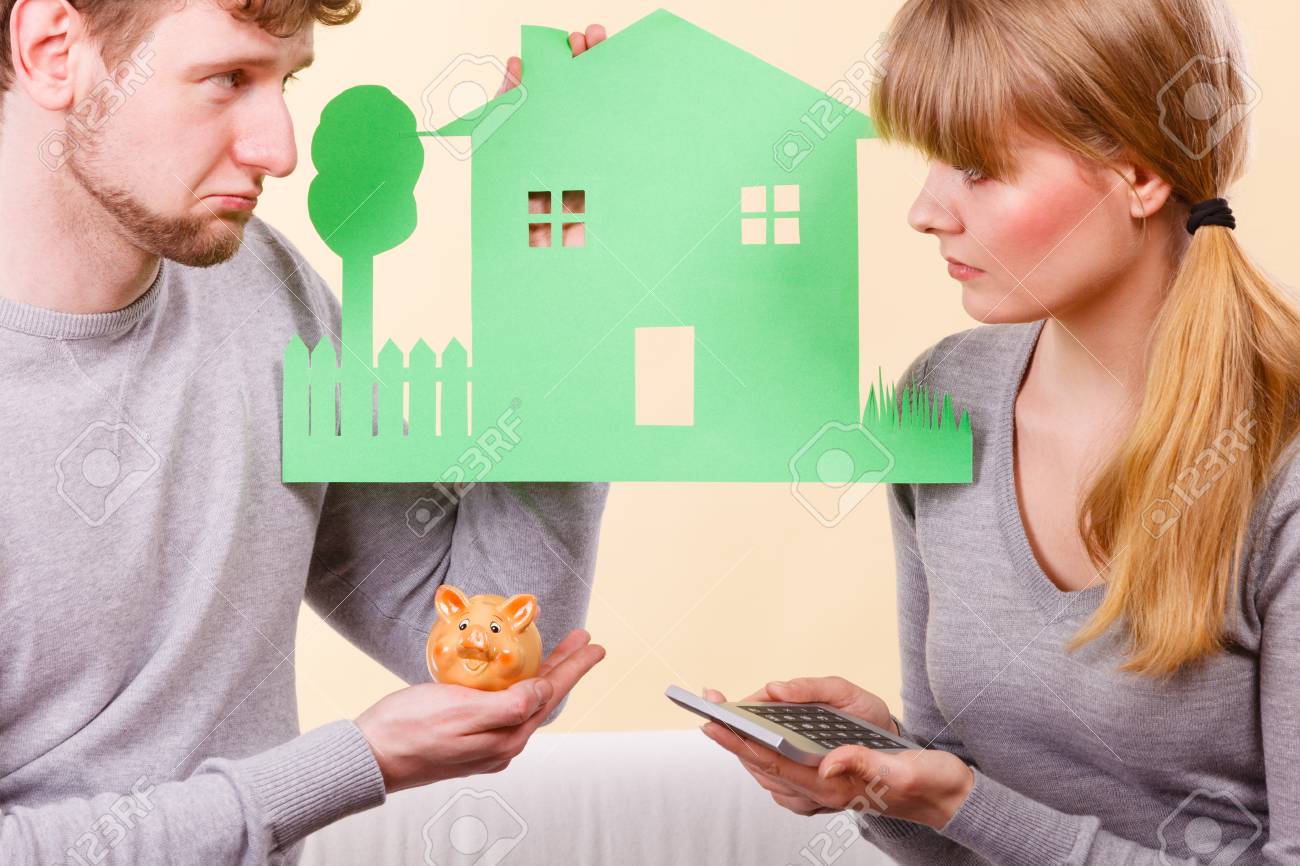finances management home family savings concept worried couple home finances management