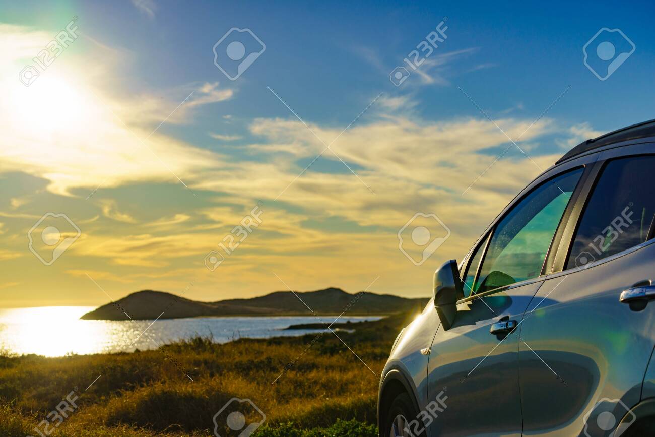 Auto Parking On Seashore In Sunset Time Rear View Mirror Closed Stock Photo Picture And Royalty Free Image Image 156330331