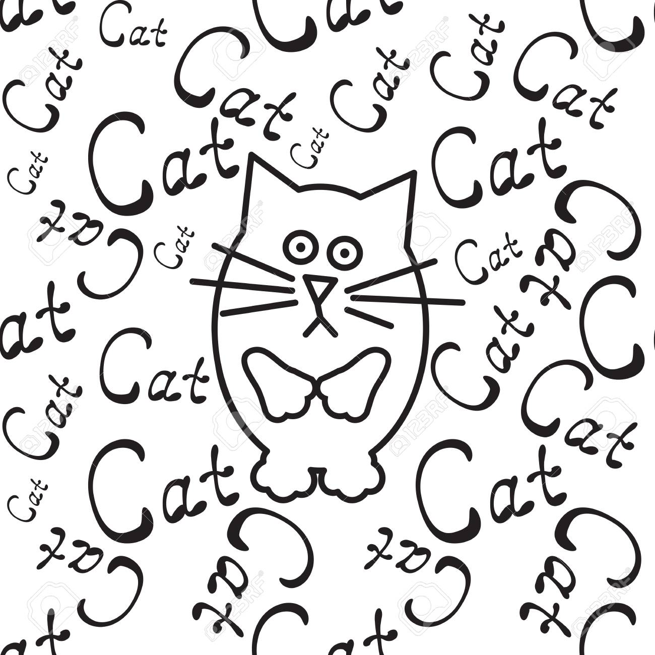 Textura Sem Emenda Do Vetor Com Gato Kawaii E Acessórios. Mão