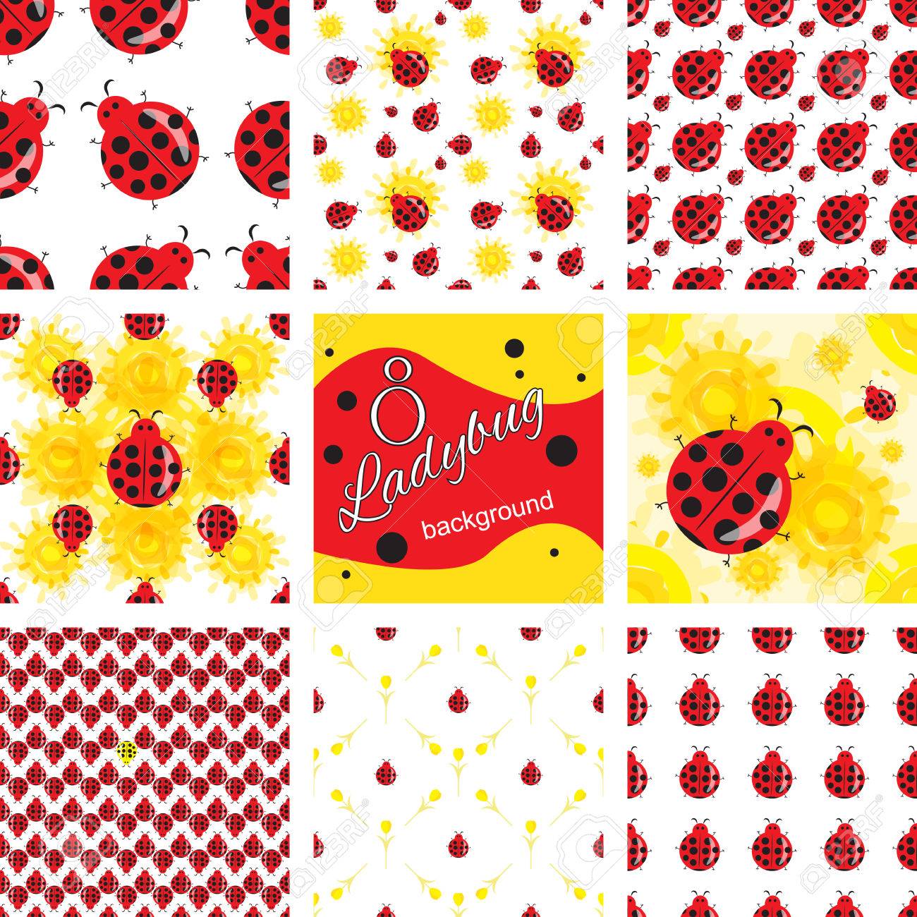 かわいいてんとう虫漫画シームレス パターン 明るいカラフルな夏バック グラウンド コレクションのイラスト素材 ベクタ Image