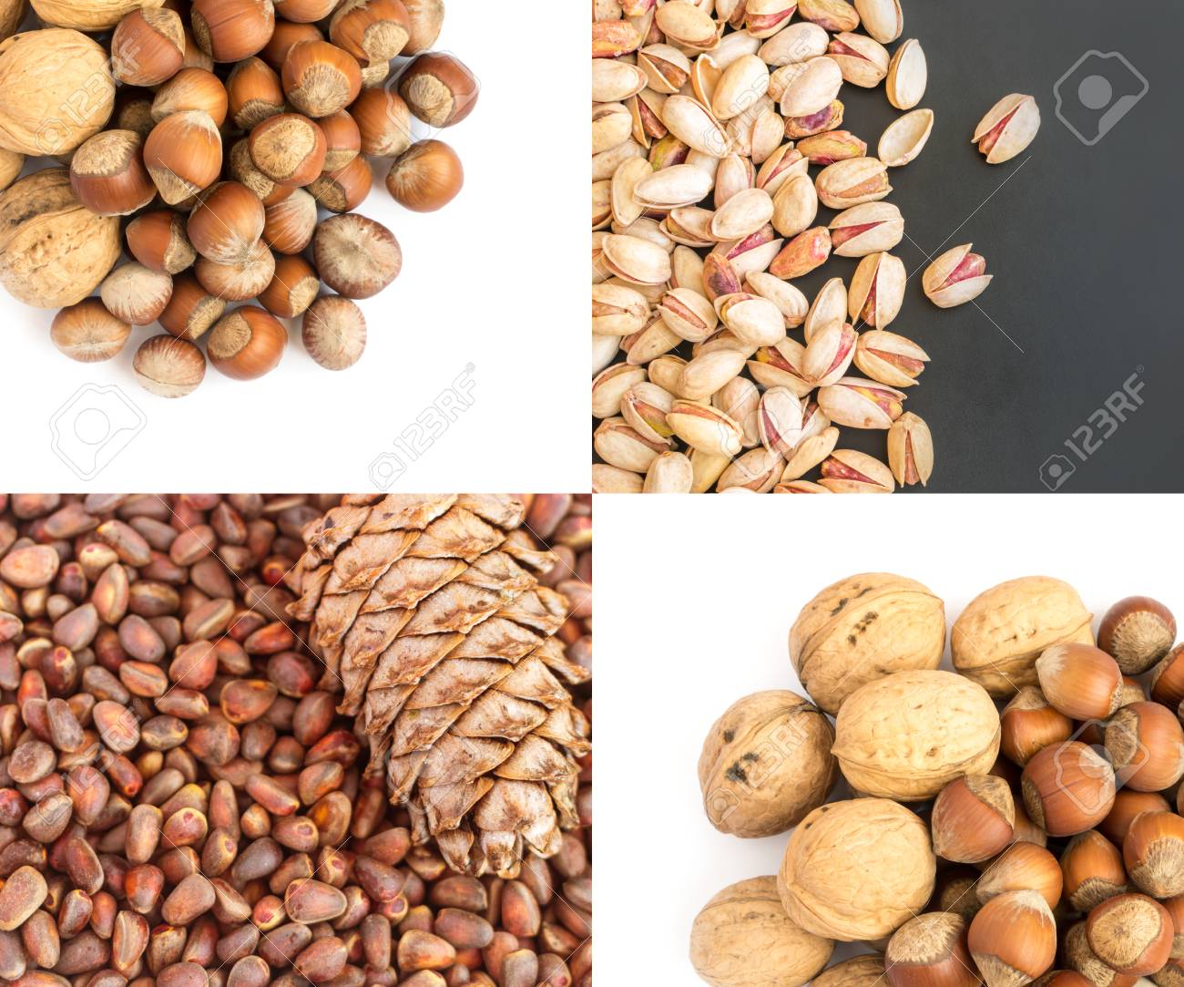 Collection Of Walnuts And Hazelnuts In Shell Pine Nuts And Pistachios Flat Lay And Top View Stock Photo Picture And Royalty Free Image Image 83030326