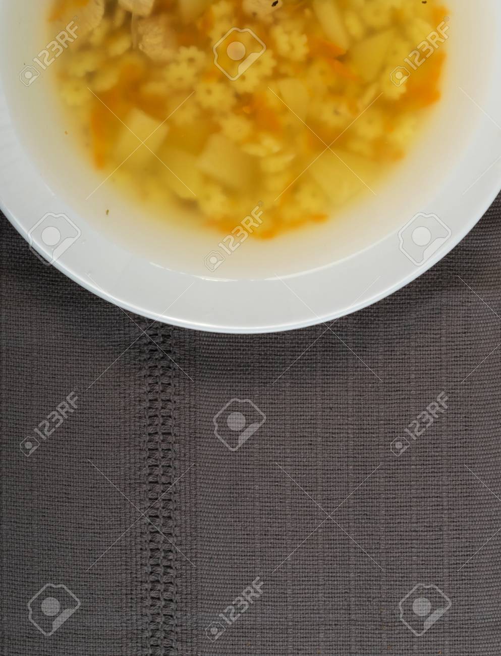 Homemade Noodle Soup With Chicken Pieces And Vegetables Clear Soup With Star Stelle Pasta Or Stellini Pasta Stock Photo Picture And Royalty Free Image Image 96178788