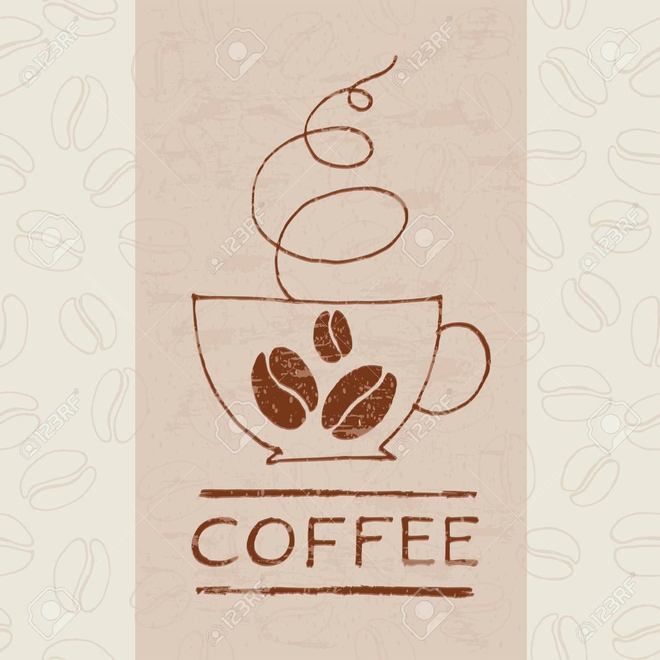 coffee cup vector logo hand drawn line illustration and lettering
