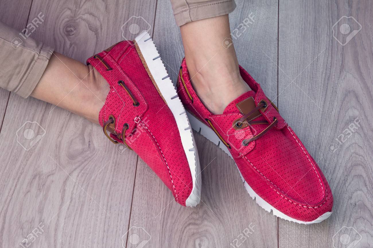 red leather moccasins