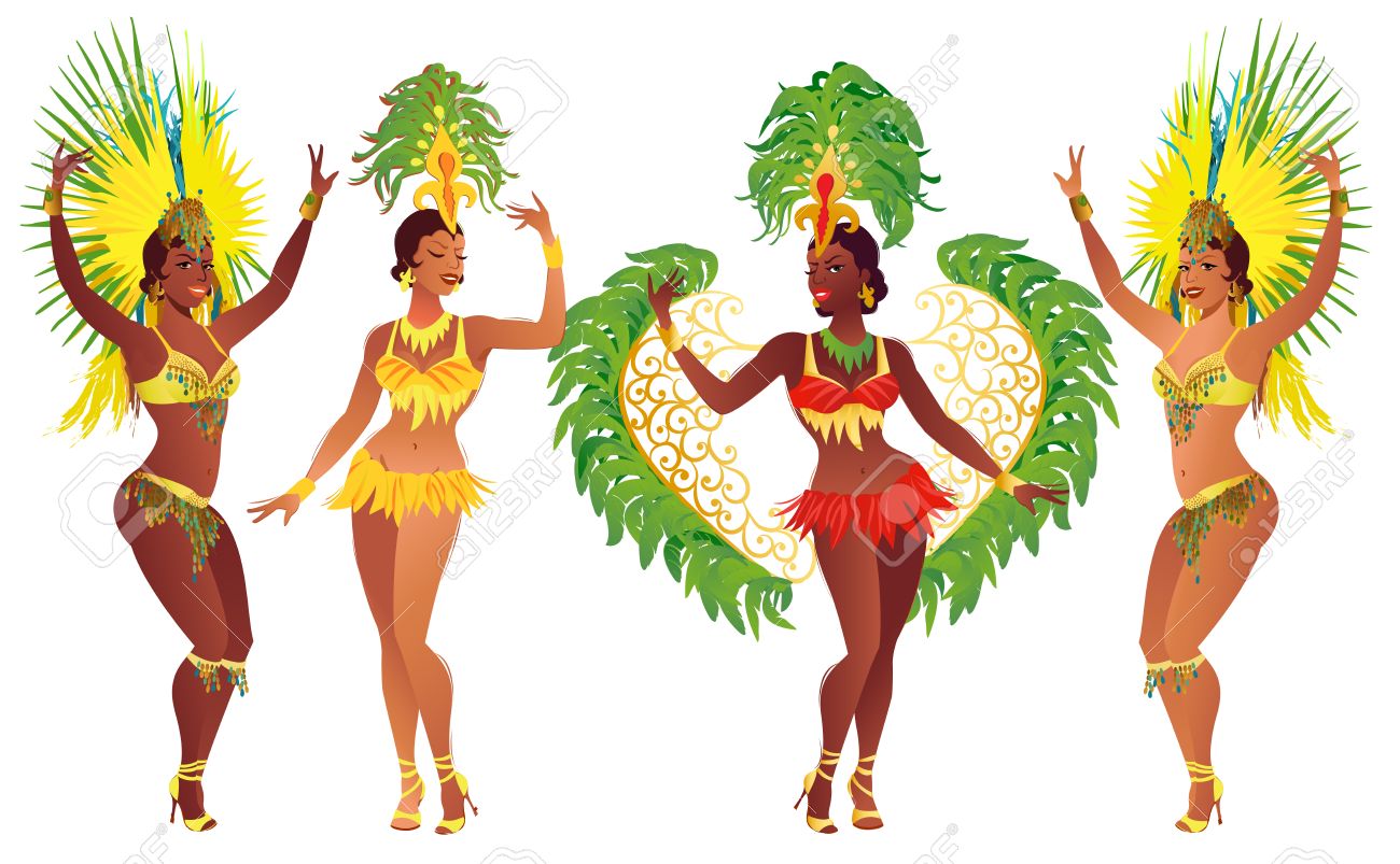 Set of Brazilian samba dancers. Vector carnival girls wearing a festival costume is dancing. - 69222208 Set of Brazilian samba dancers. Vector carnival girls wearing a festival costume is dancing. - 69222208
