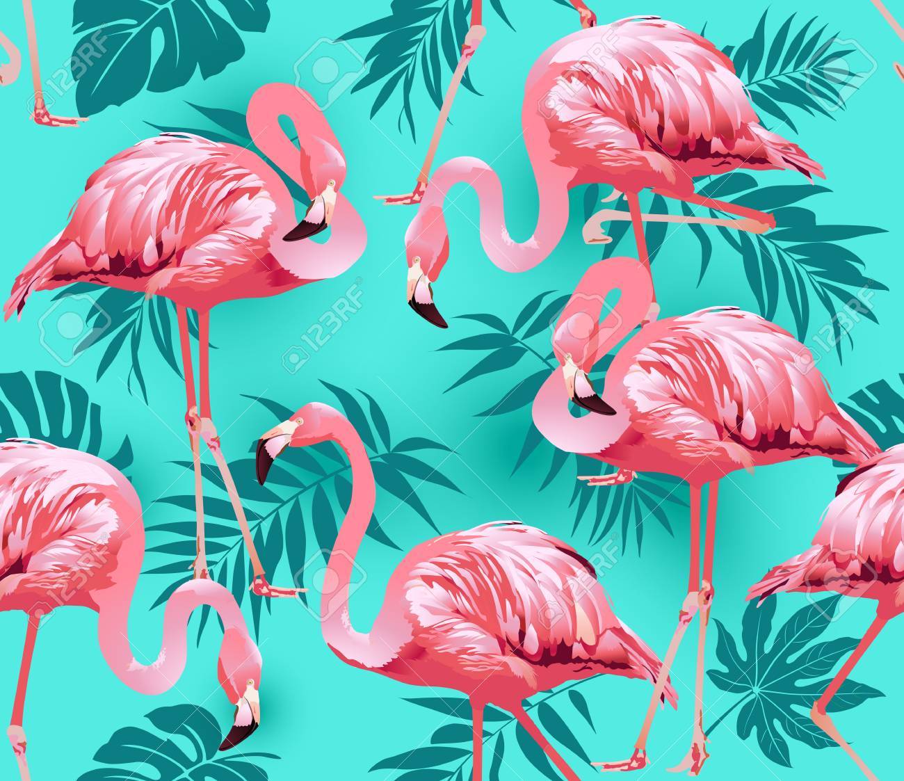 Flamingo Bird and Tropical Flowers Background - Seamless pattern vector - 73544221 Flamingo Bird and Tropical Flowers Background - Seamless pattern vector - 73544221