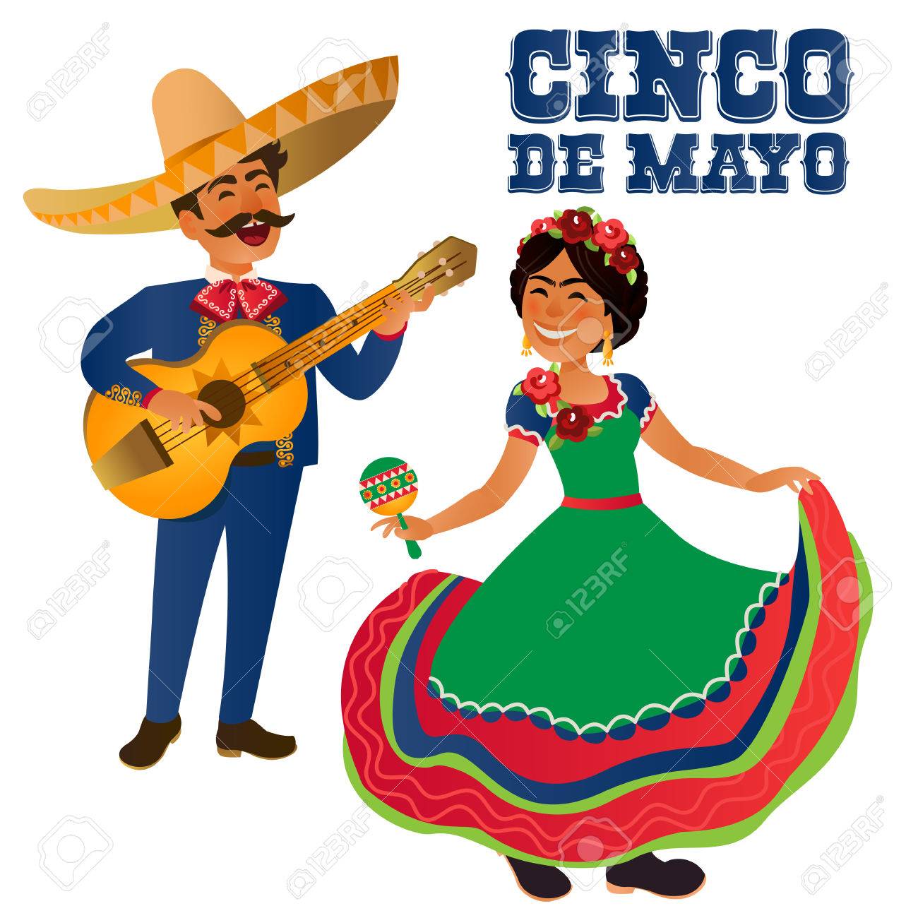 Mexico Dancer and guitar player at the Cinco De Mayo festival. Mexican and Latin music folk celebration. Vector Illustration. - 76568968 Mexico Dancer and guitar player at the Cinco De Mayo festival. Mexican and Latin music folk celebration. Vector Illustration. - 76568968