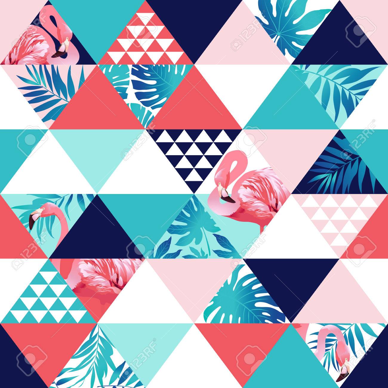 exotic beach trendy seamless pattern patchwork jungle pink